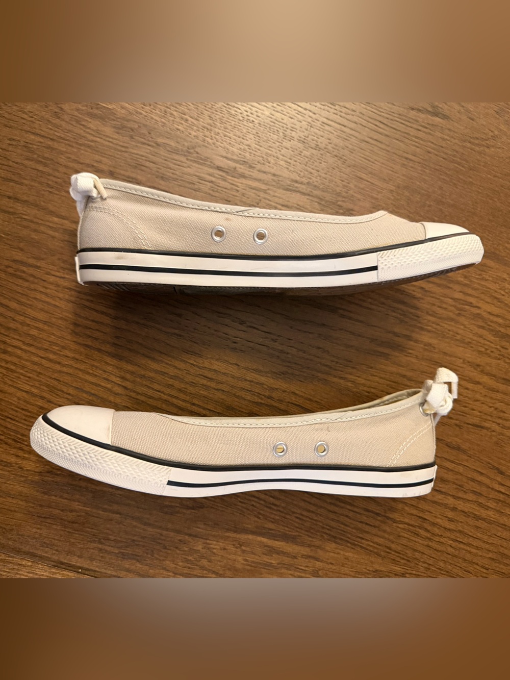Converse Women’s Canvas Slip-On Ballet Sneakers in Light Beige and White - Picture 2 of 5